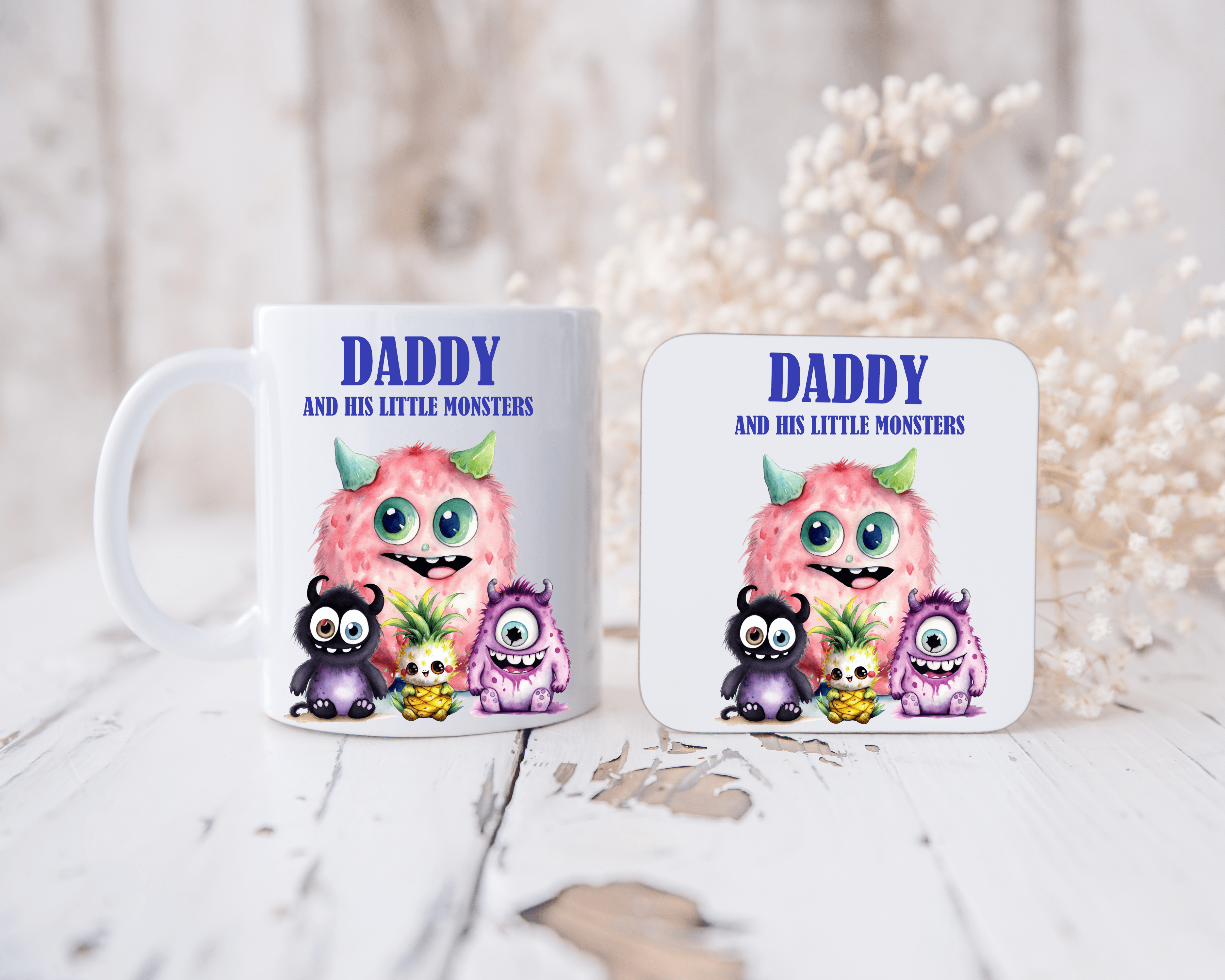 Daddy and His Little Monsters Mug and Coaster