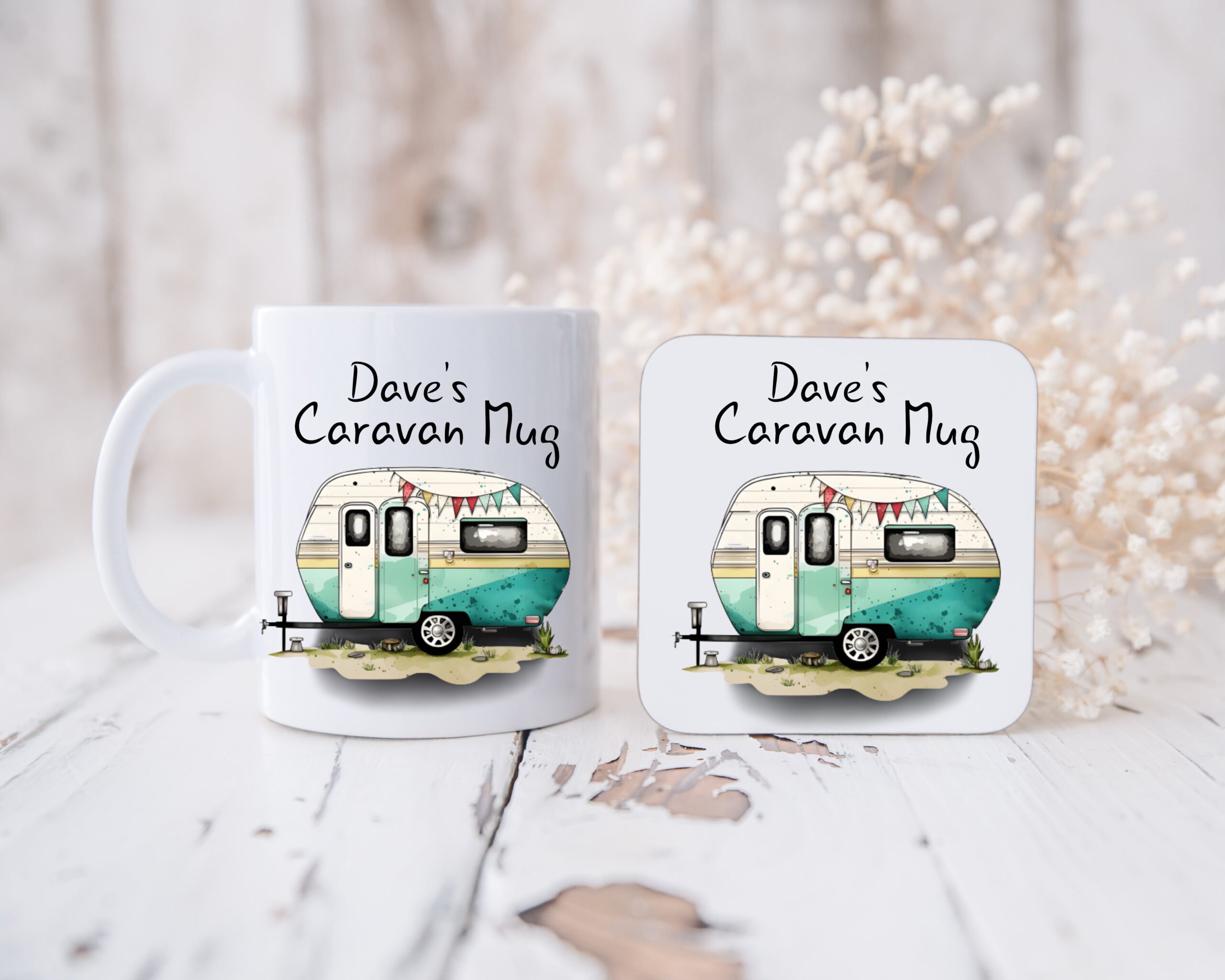 Personalised Caravan Mug and Coaster Set