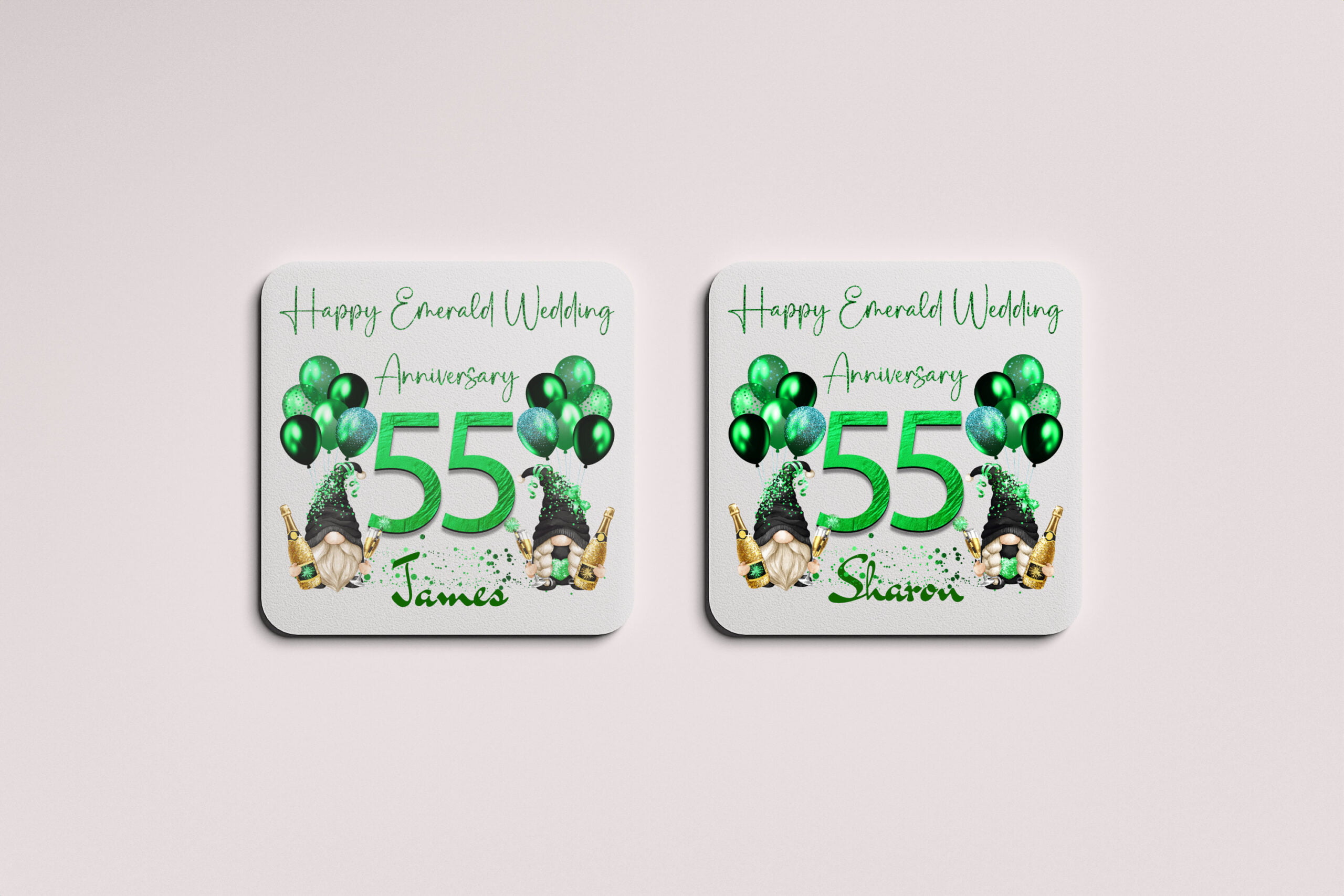 Personalised Gnome Emerald Anniversary Coasters