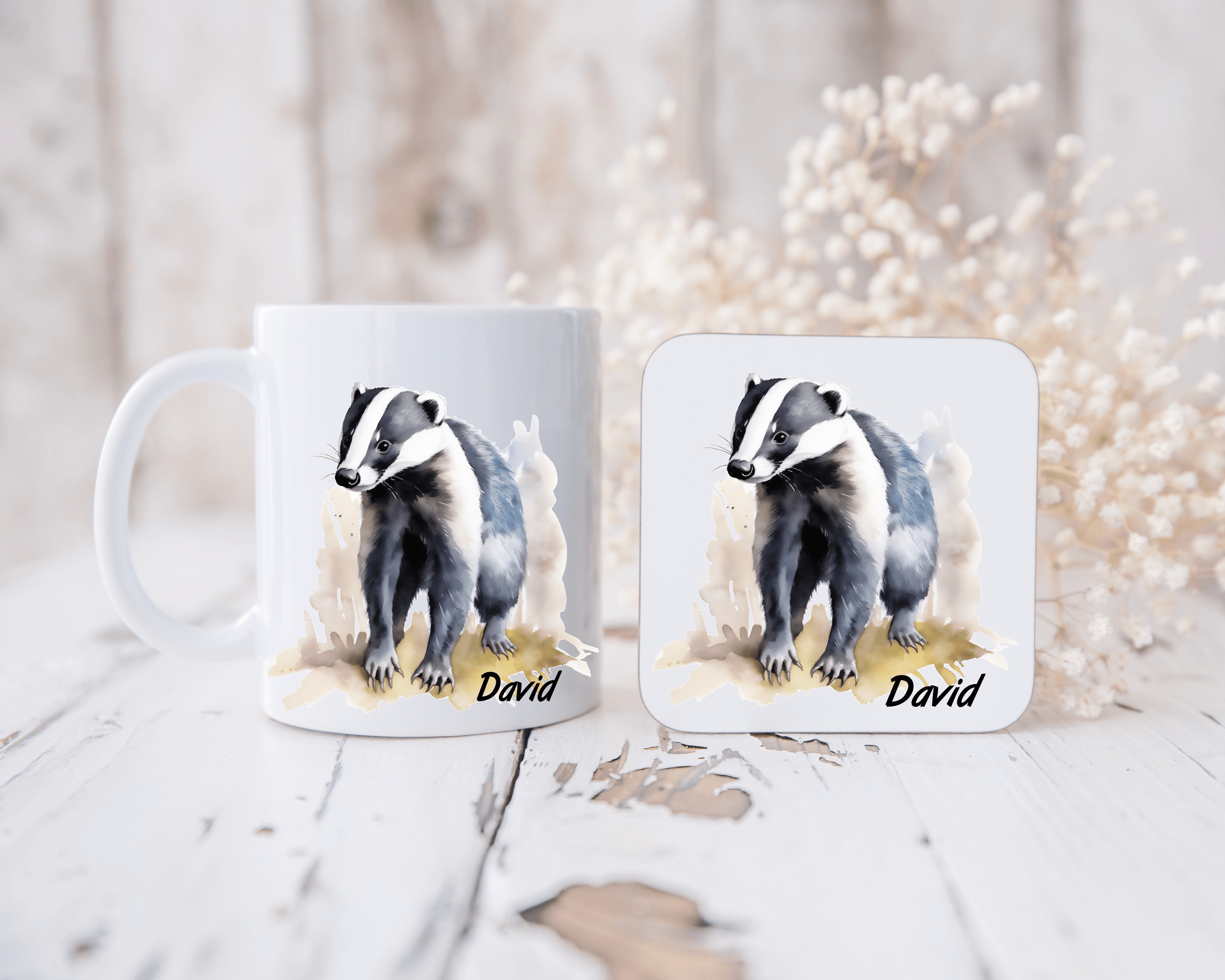 Personalised Badger Mug and Coaster Set
