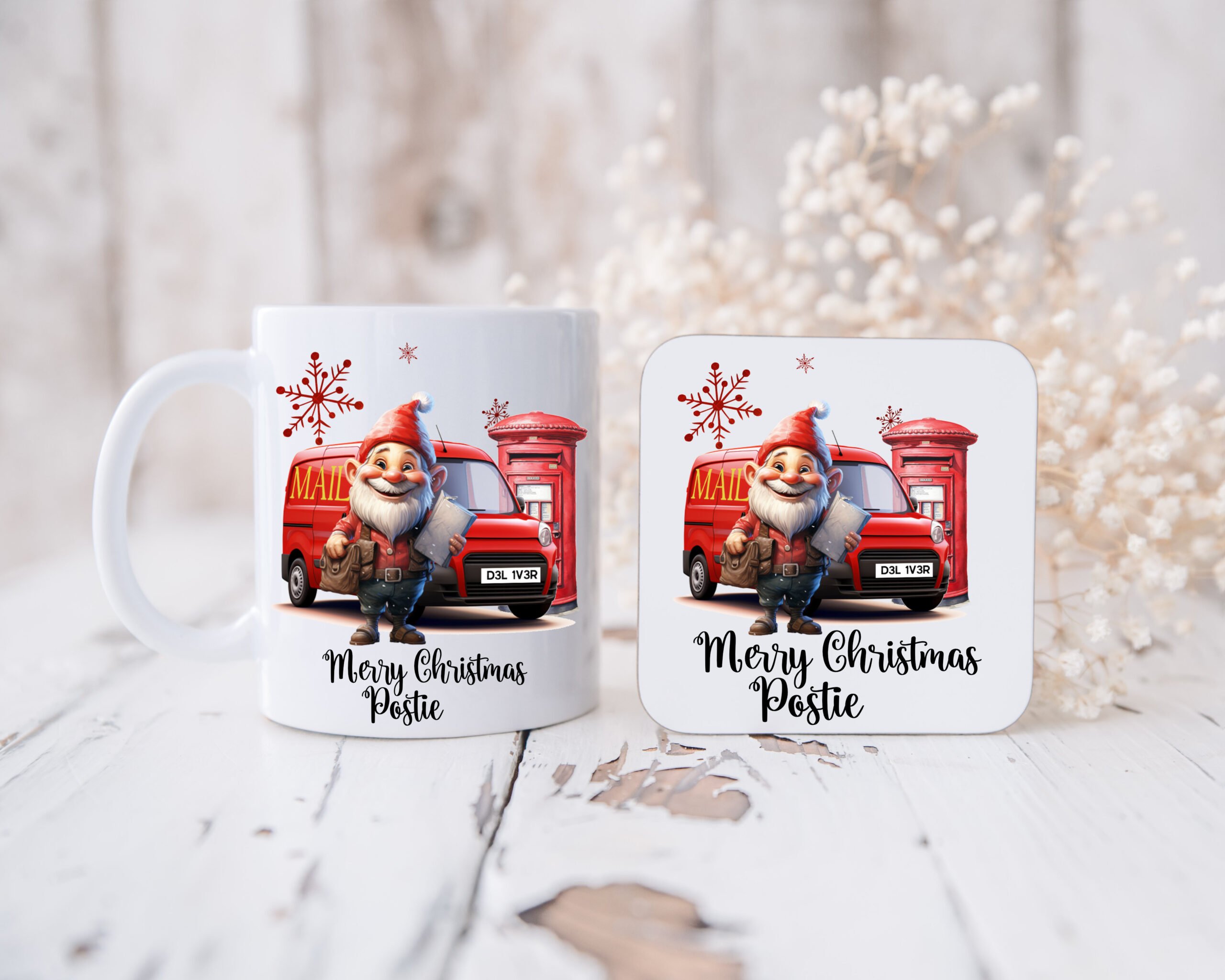 Postman Christmas Mug and Coaster Set